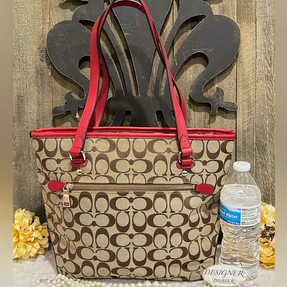Coach Signature Canvas Tote Bag - Red and Brown - Picture 4 of 12